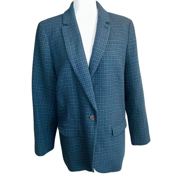 J.CREW blue and green wool blend plaid one button lined blazer jacket size 14 - Picture 1 of 10